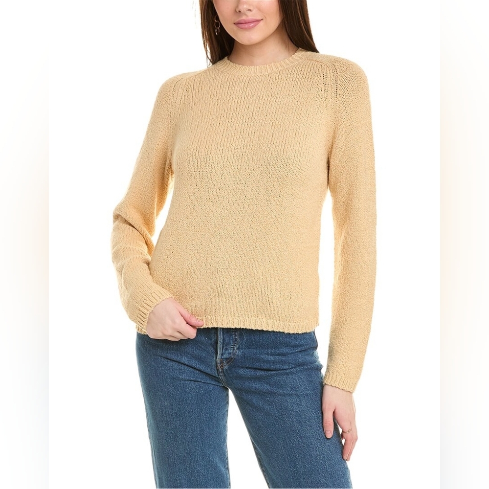 Vince Pebbled Crewneck Pullover Sweater Butter Yellow Beige Size Medium